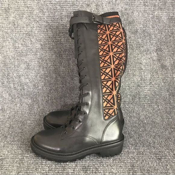 Antonio Melani Boots Women's Size 6 Black Logo Print Tall Combat Lug Sole - Picture 7 of 15